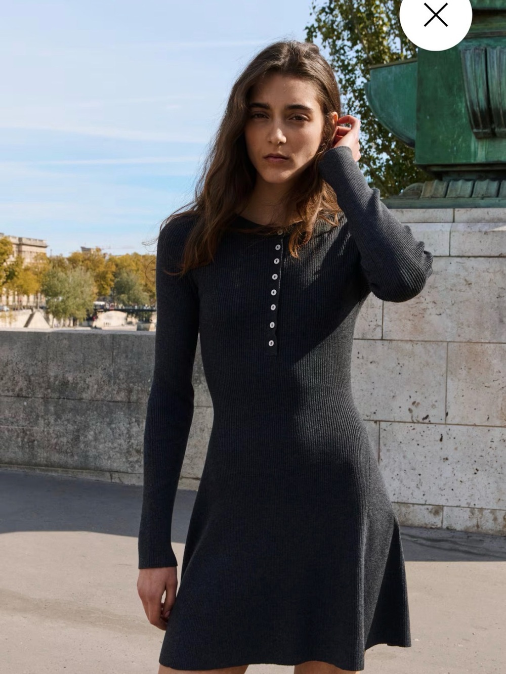 H&m gray RIB-KNIT DRESS WITH FLARED SKIRT